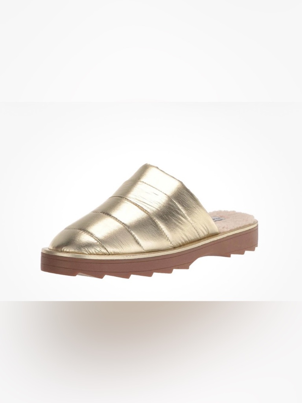 STEVE MADDEN Women's Chex Quilted Puffer  Metallic Gold Slipper with box Size:9